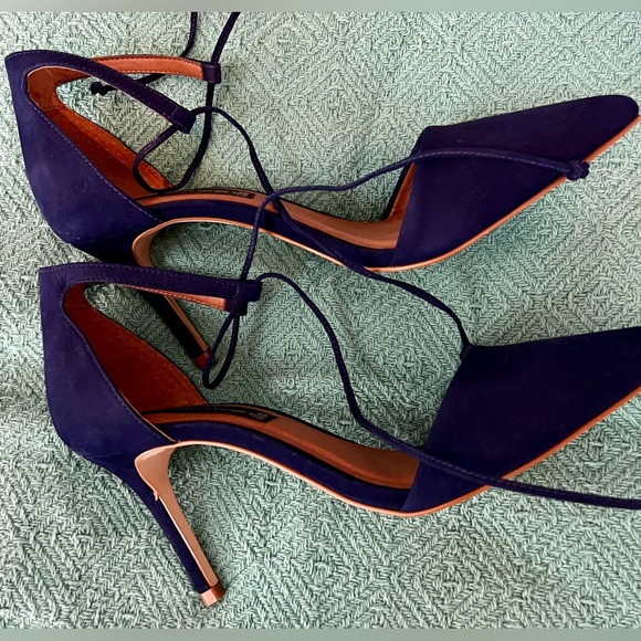 Steve Madden Shoes - Steve Madden Blue Nubuck Ankle Tie Pump Heels